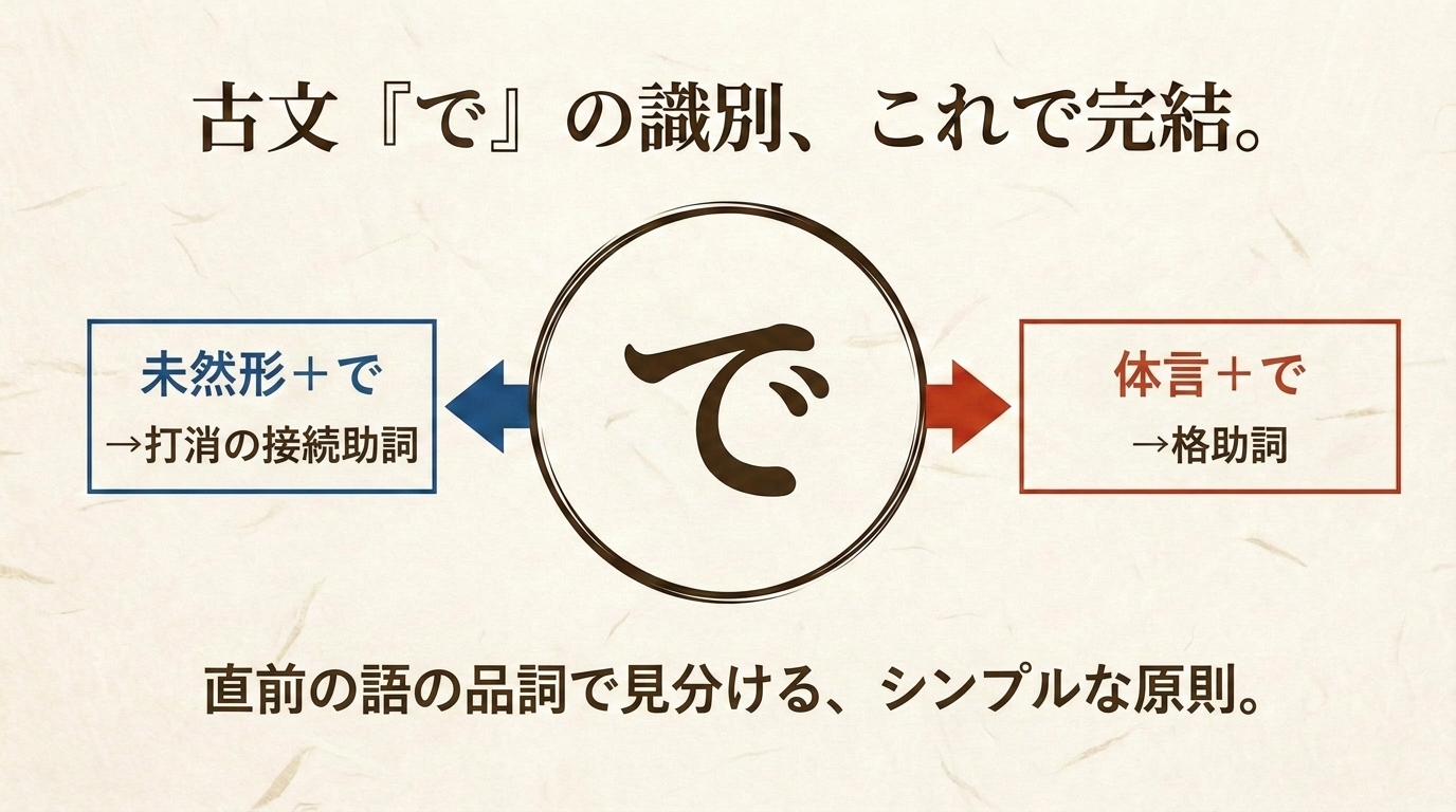 古文「で」識別ステップ図解