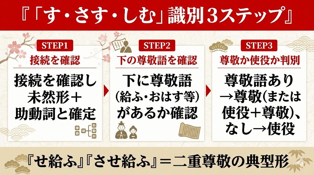 古文「す・さす・しむ」識別方法