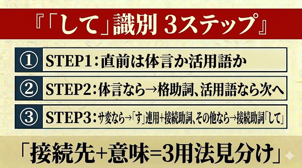 古文「して」識別方法