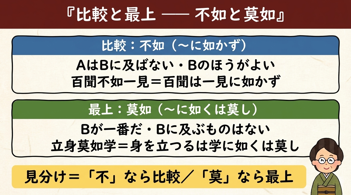 比較と最上 不如と莫如 図解|百聞不如一見
