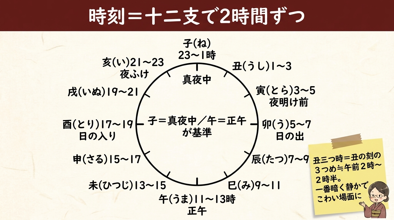 十二支の時刻 時計図｜子は真夜中 午は正午 丑三つ時