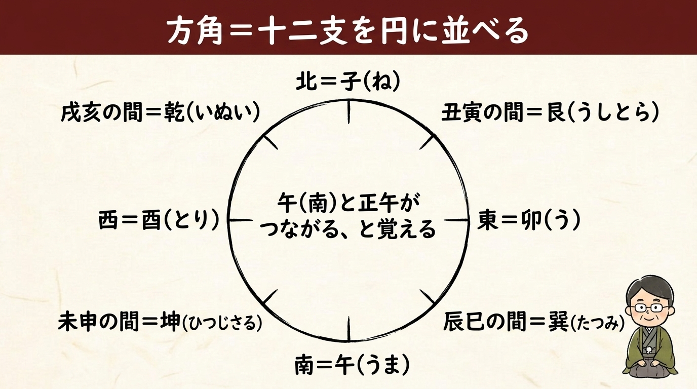十二支の方角 方位円｜子は北 卯は東 艮巽坤乾