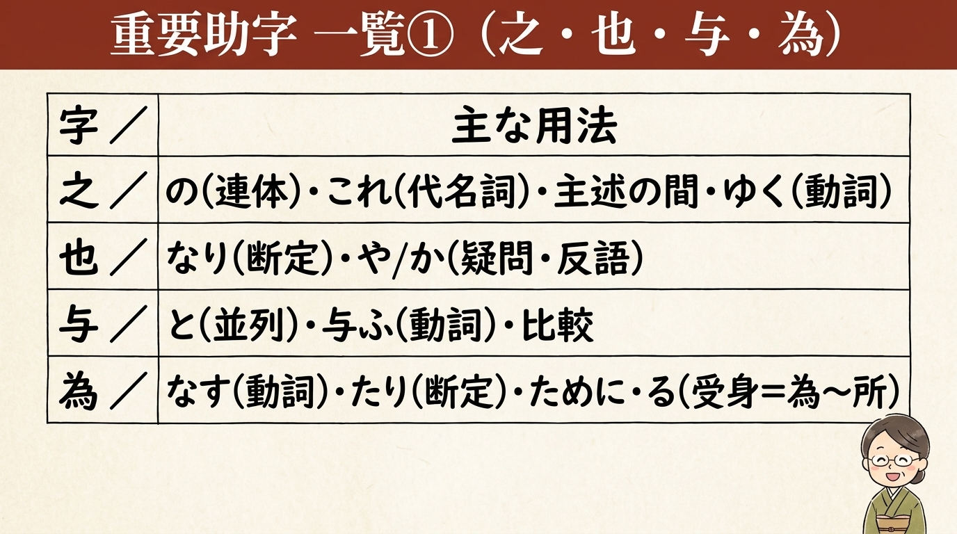 重要助字一覧① 之・也・与・為の主な用法