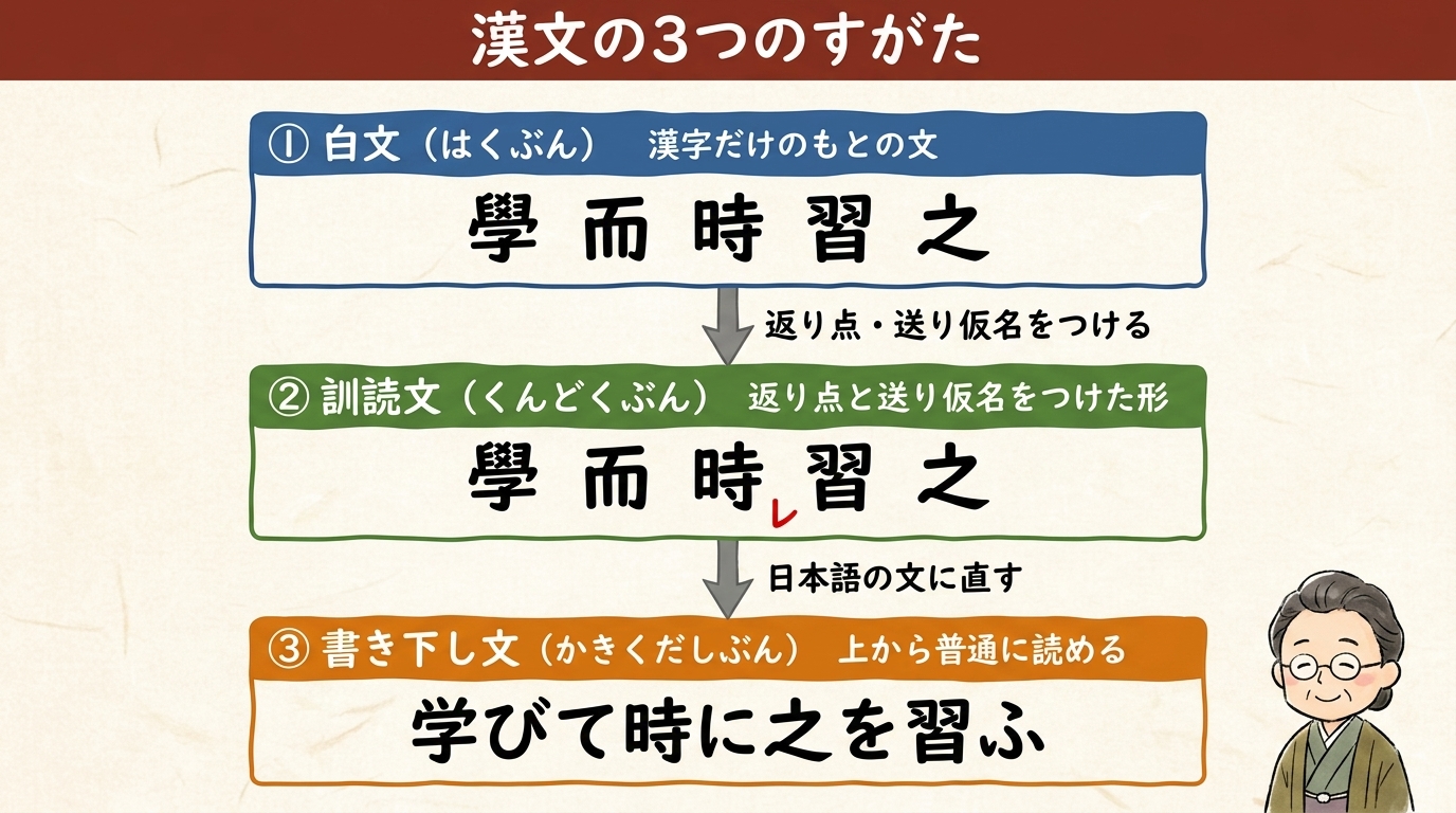 漢文の3つのすがた 白文・訓読文・書き下し文 図解