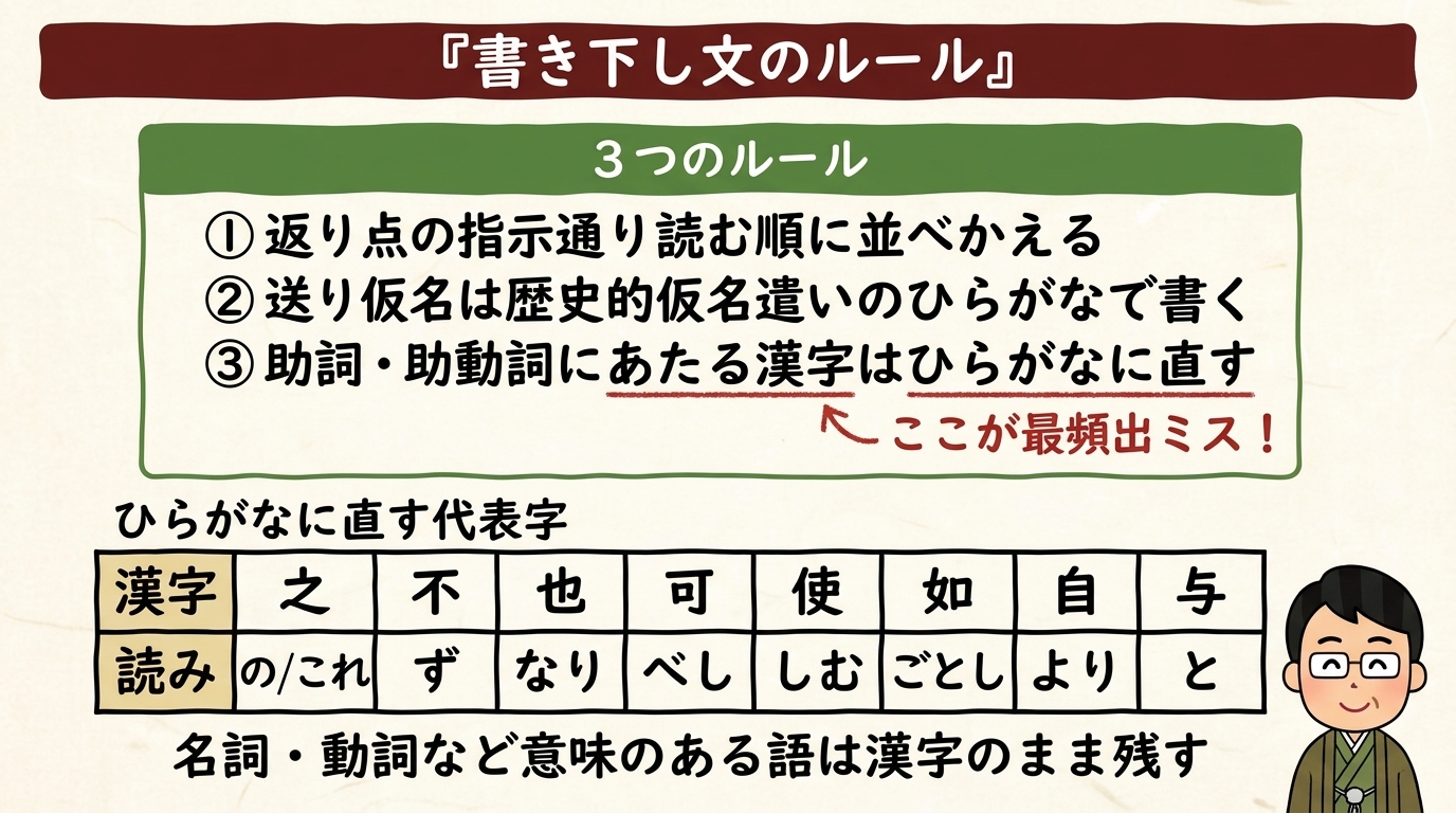 書き下し文のルールとひらがなに直す字 図解