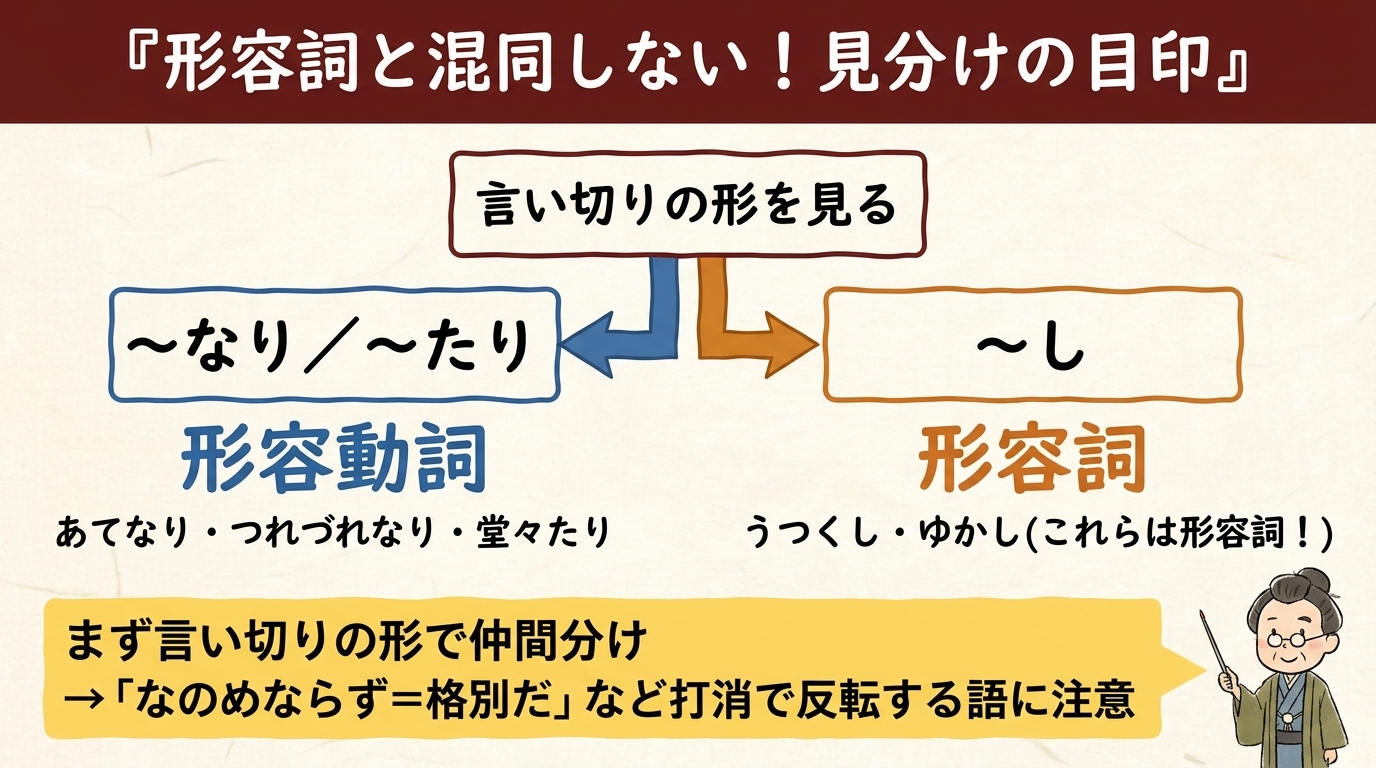 形容動詞と形容詞の見分け 言い切りの形 図解