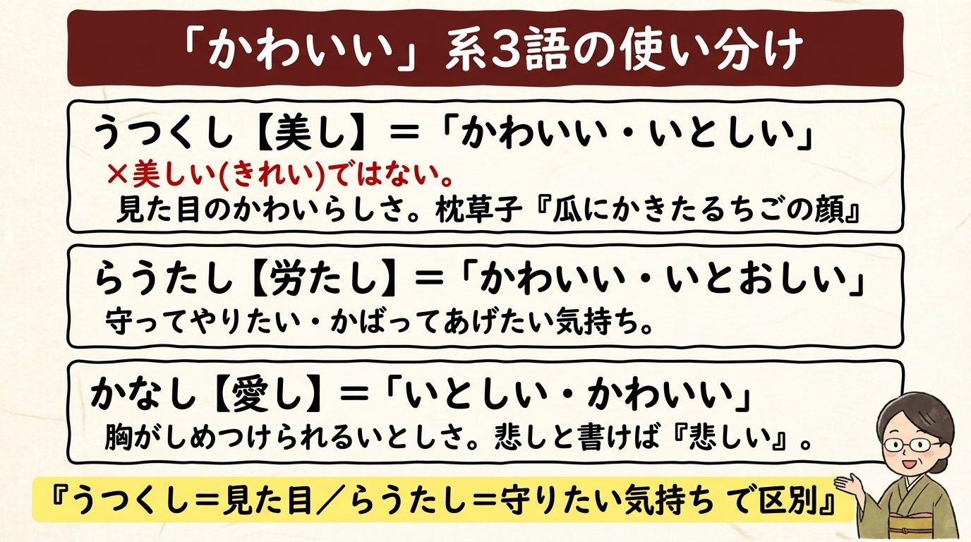 かわいい系3語の使い分け｜うつくし らうたし かなし