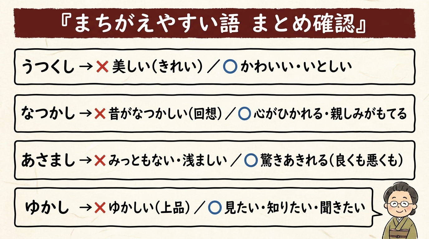 まちがえやすい古文形容詞まとめ 現代語とのズレ