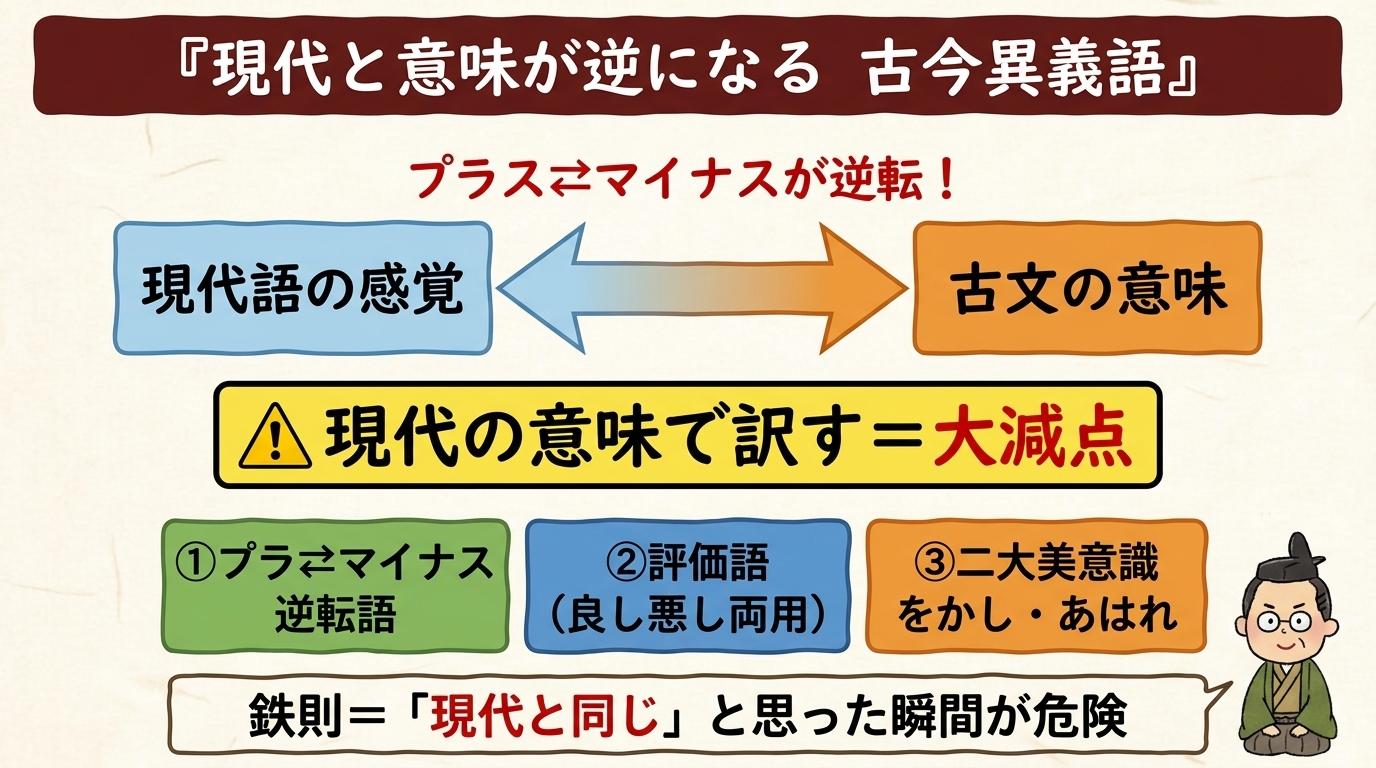 現代と意味が逆になる古今異義語 全体図