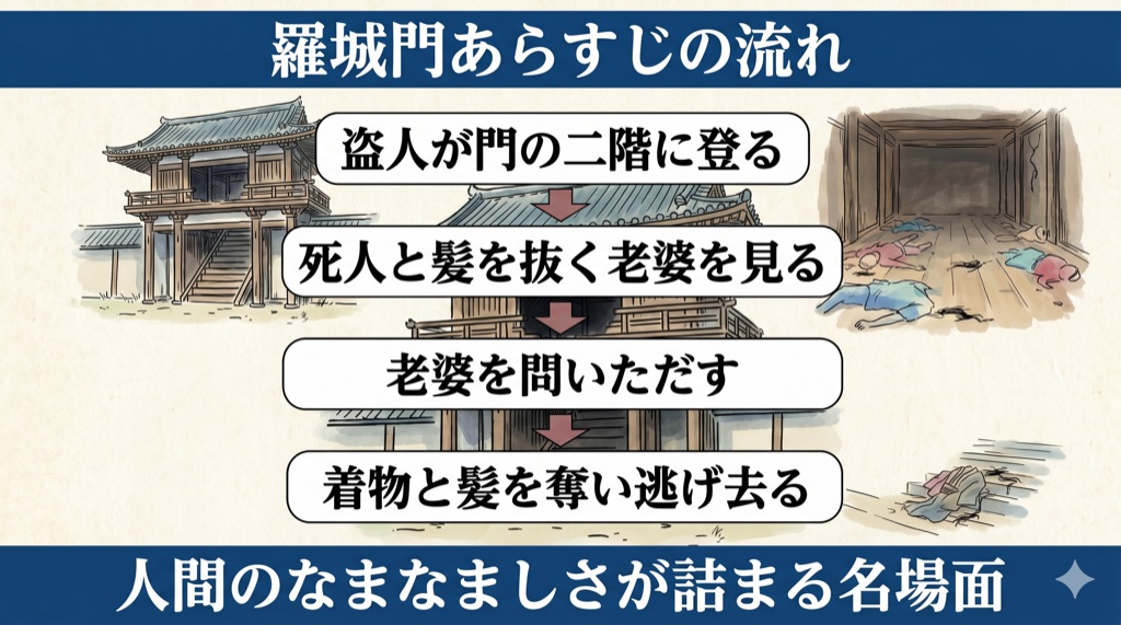 今昔物語集『羅城門』 あらすじ・場面の流れ の図解