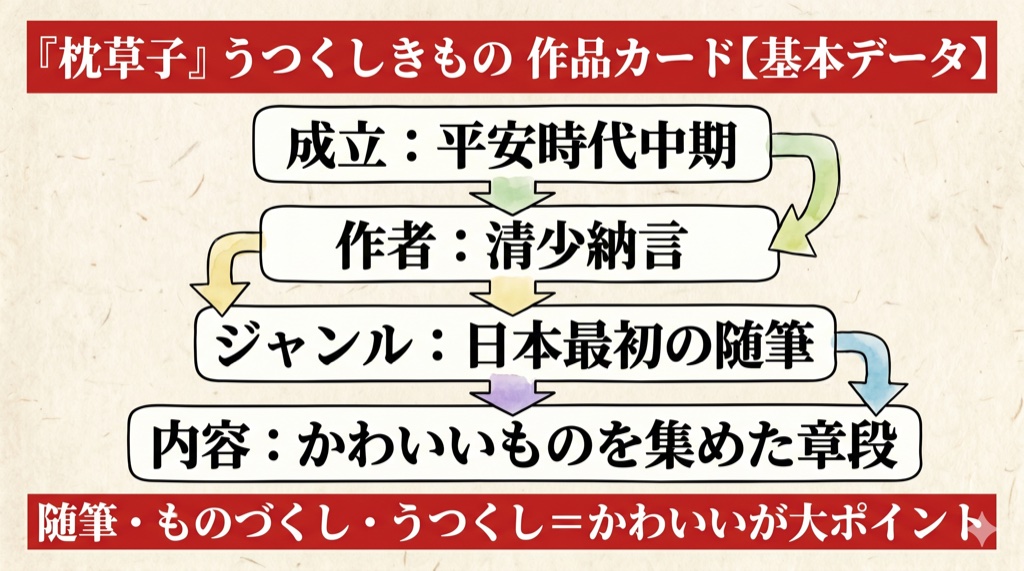 枕草子『うつくしきもの』 作品カード(基本データ) の図解