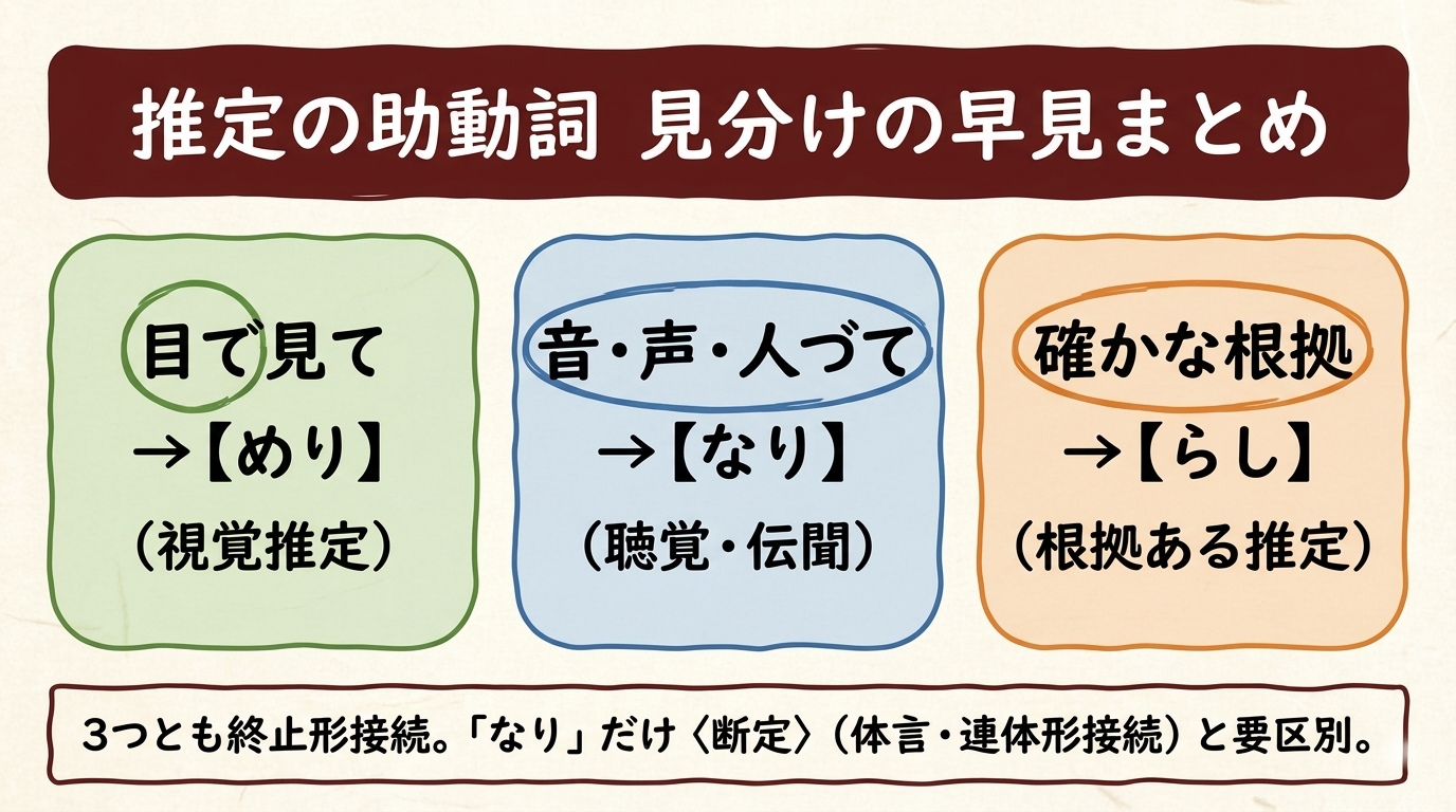 推定の助動詞 見分けの早見まとめ図解