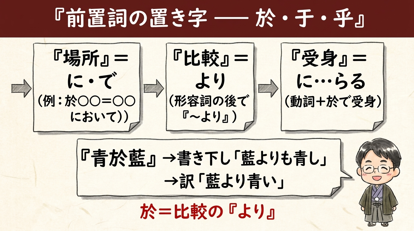 前置詞の置き字 於于乎 図解｜青於藍