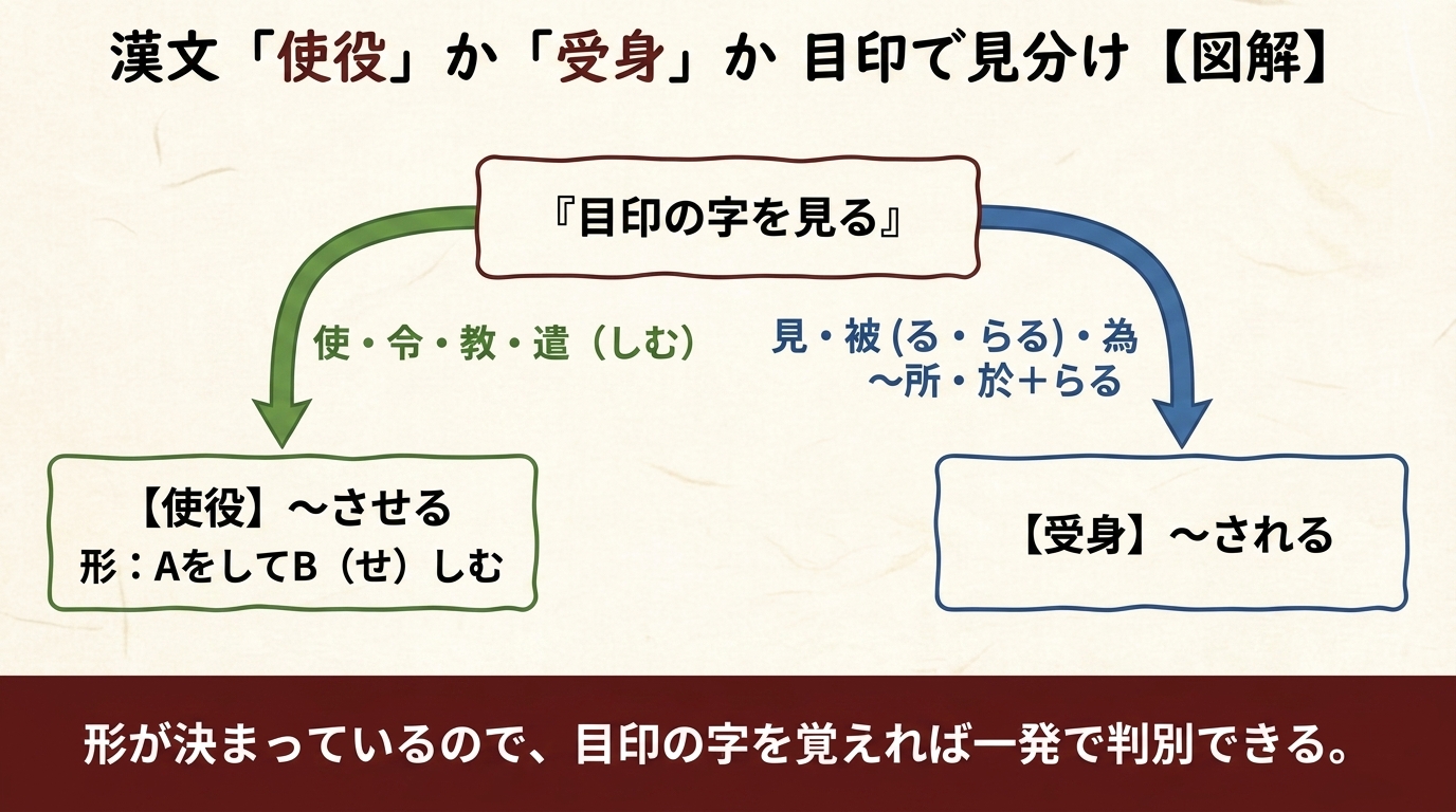 漢文 使役か受身か 目印で見分け 図解