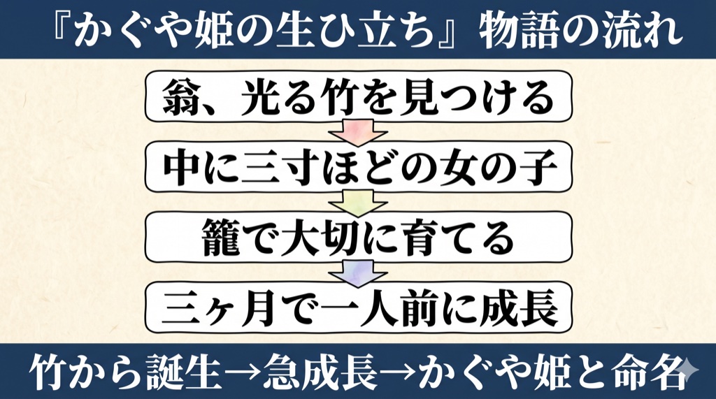 かぐや姫の生ひ立ち 物語の流れの図解