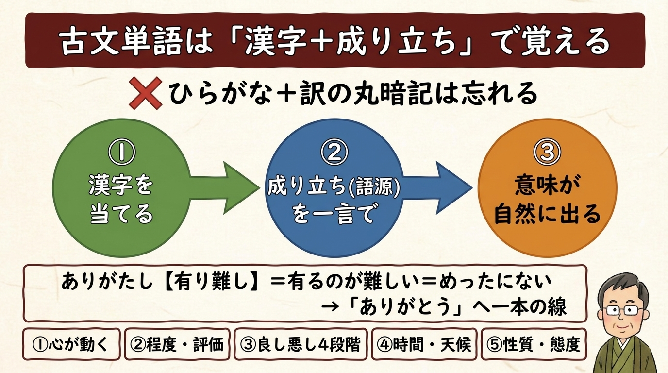 古文単語は漢字と成り立ちで覚える 3ステップ図解