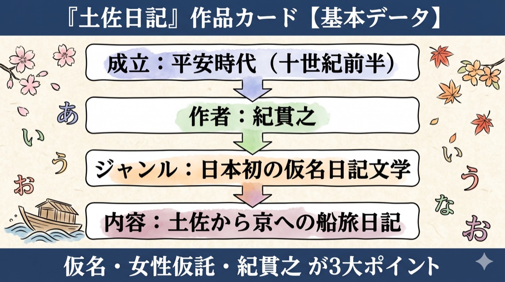 土佐日記『門出』 作品カード【基本データ】 の図解