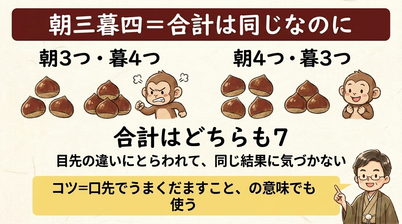 朝三暮四=合計は同じなのに 図解