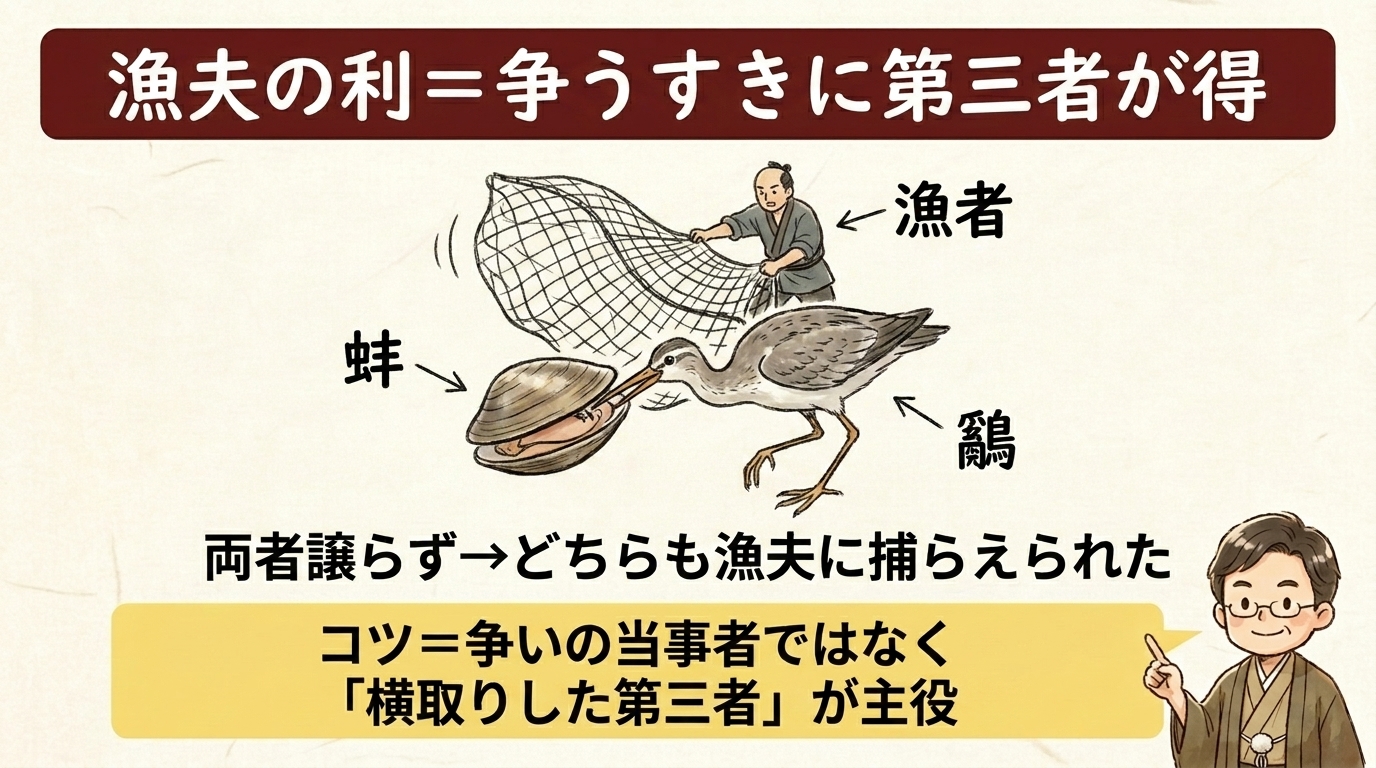 漁夫の利＝争うすきに第三者が得 図解
